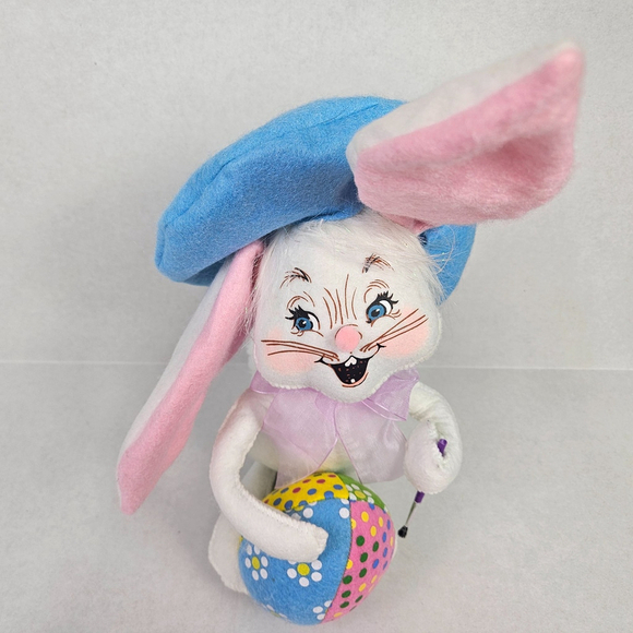 Annalee Artist Easter Bunny With Brush and Egg Blue Beret 2014 Whimsical Rabbit - Picture 10 of 15